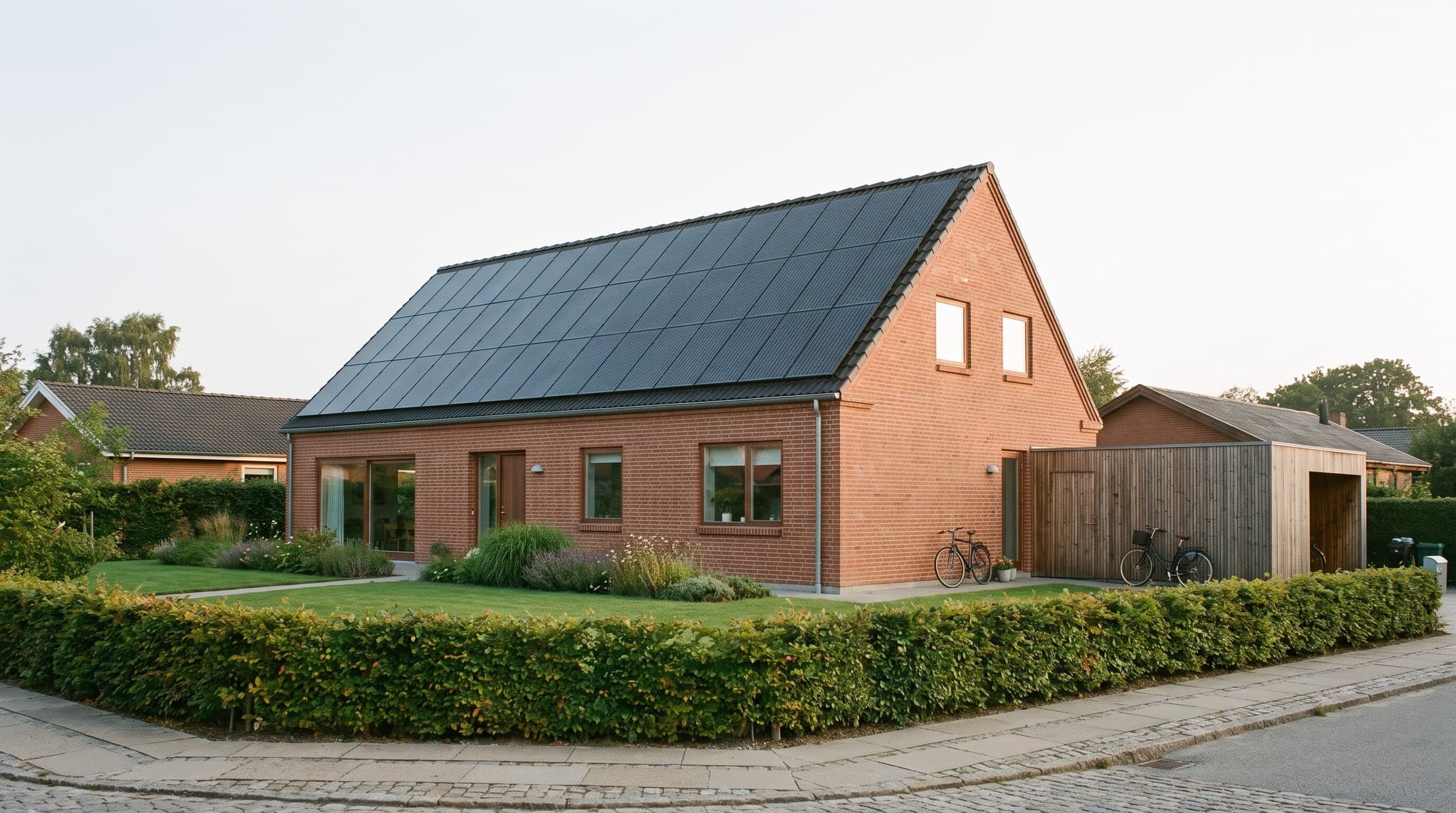 Dansk murermestervilla med solceller på taget