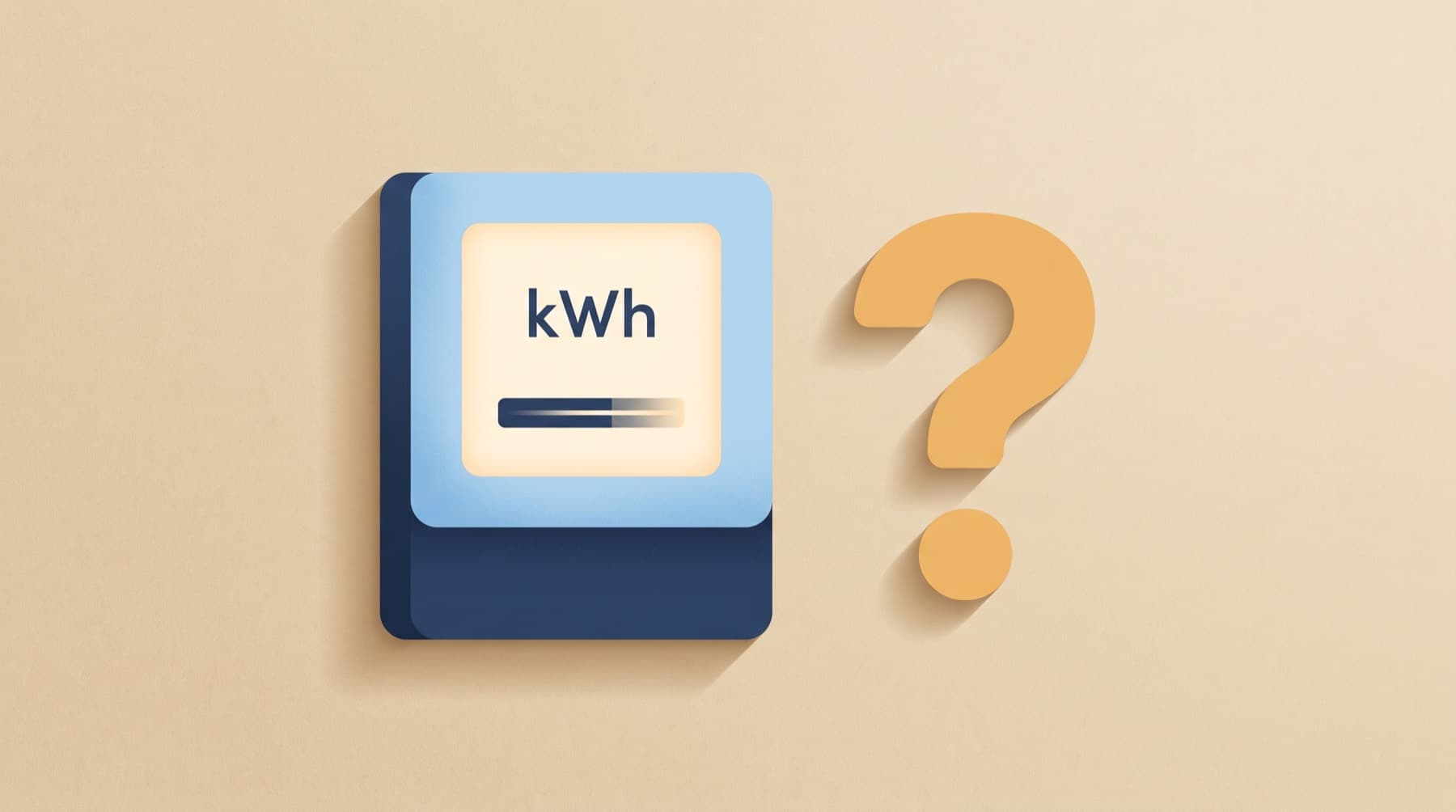 Elmåler med kWh på displayet ved siden af et stort spørgsmålstegn