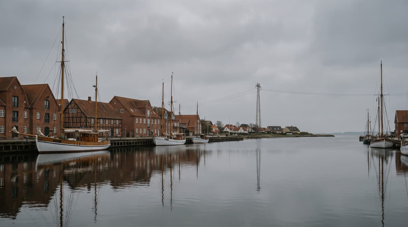 Sydfynsk havn nær Svendborg i gråvejr